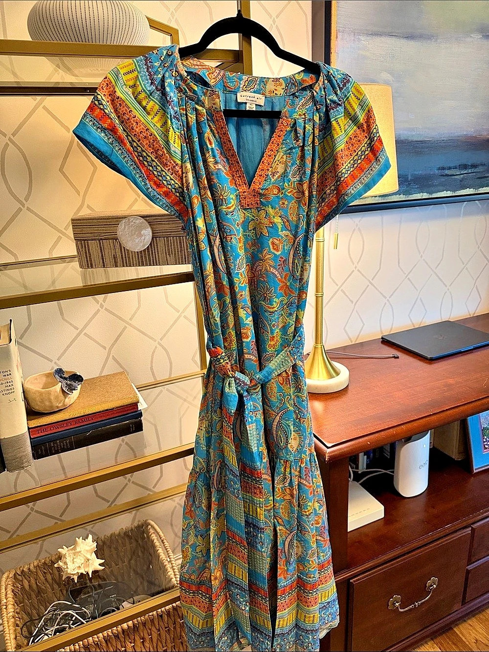 Women's Printed Maxi Dress in Blue & Orange Like New